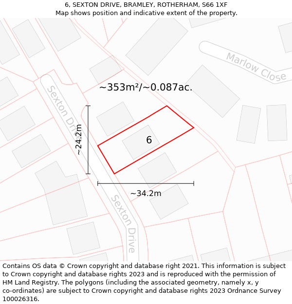 6, SEXTON DRIVE, BRAMLEY, ROTHERHAM, S66 1XF: Plot and title map