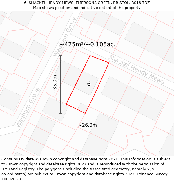 6, SHACKEL HENDY MEWS, EMERSONS GREEN, BRISTOL, BS16 7DZ: Plot and title map