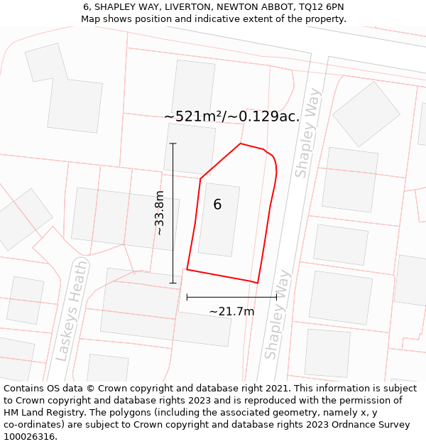 6, SHAPLEY WAY, LIVERTON, NEWTON ABBOT, TQ12 6PN: Plot and title map