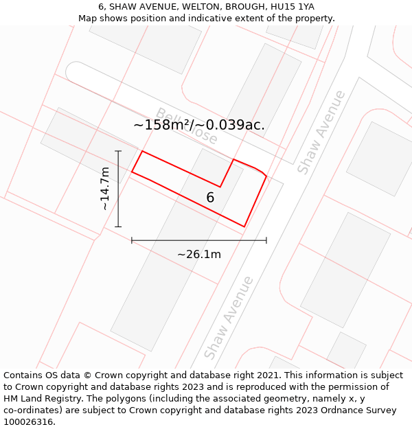 6, SHAW AVENUE, WELTON, BROUGH, HU15 1YA: Plot and title map