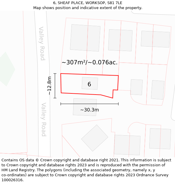 6, SHEAF PLACE, WORKSOP, S81 7LE: Plot and title map