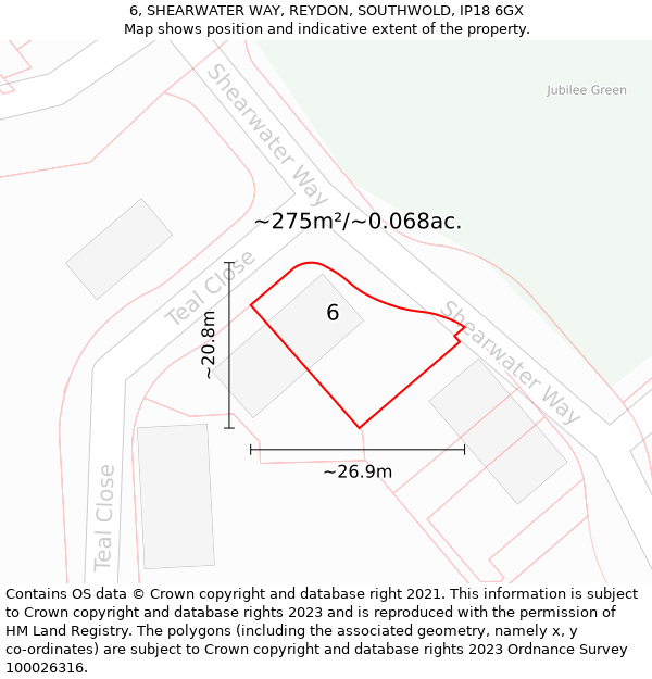 6, SHEARWATER WAY, REYDON, SOUTHWOLD, IP18 6GX: Plot and title map