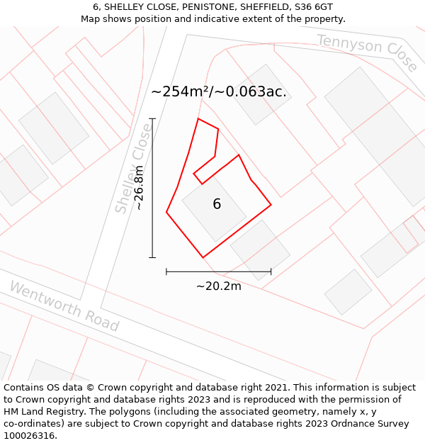 6, SHELLEY CLOSE, PENISTONE, SHEFFIELD, S36 6GT: Plot and title map