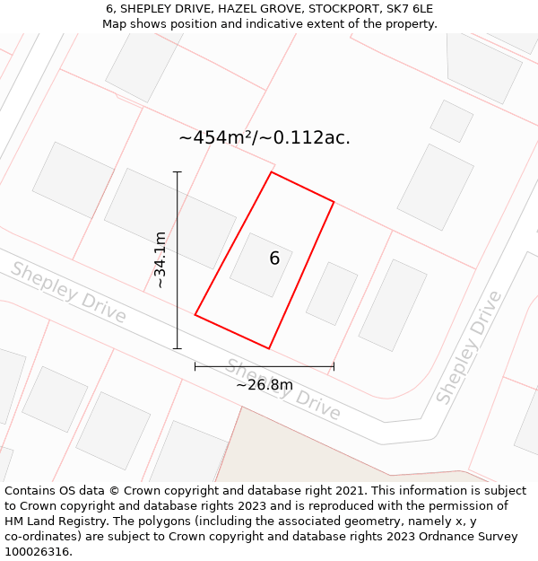 6, SHEPLEY DRIVE, HAZEL GROVE, STOCKPORT, SK7 6LE: Plot and title map