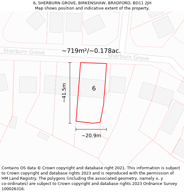 6, SHERBURN GROVE, BIRKENSHAW, BRADFORD, BD11 2JH: Plot and title map