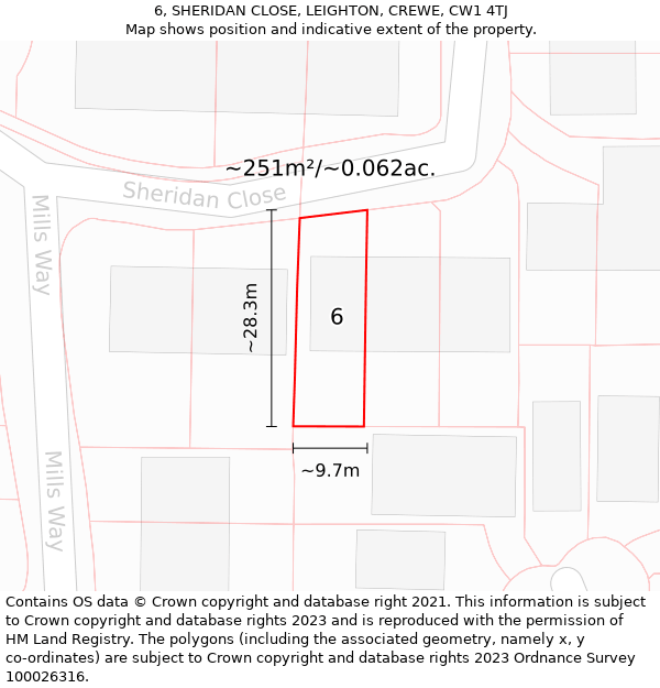 6, SHERIDAN CLOSE, LEIGHTON, CREWE, CW1 4TJ: Plot and title map