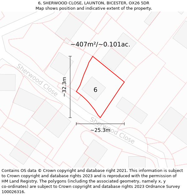 6, SHERWOOD CLOSE, LAUNTON, BICESTER, OX26 5DR: Plot and title map