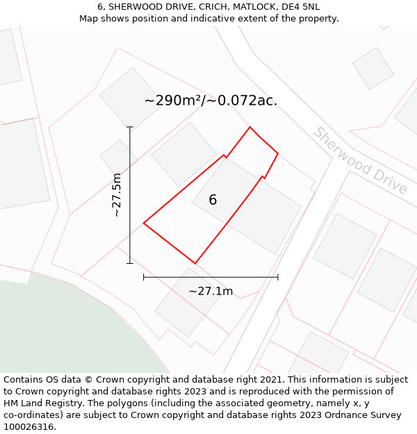 6, SHERWOOD DRIVE, CRICH, MATLOCK, DE4 5NL: Plot and title map