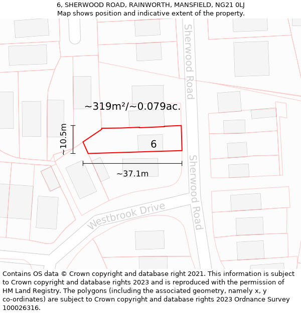 6, SHERWOOD ROAD, RAINWORTH, MANSFIELD, NG21 0LJ: Plot and title map