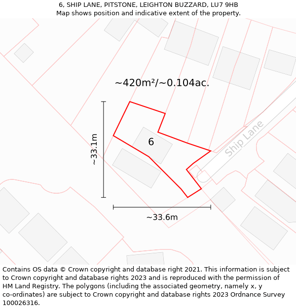 6, SHIP LANE, PITSTONE, LEIGHTON BUZZARD, LU7 9HB: Plot and title map