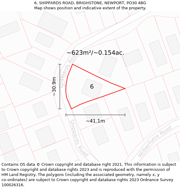 6, SHIPPARDS ROAD, BRIGHSTONE, NEWPORT, PO30 4BG: Plot and title map