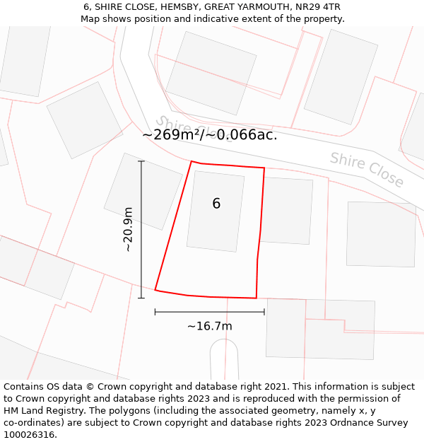 6, SHIRE CLOSE, HEMSBY, GREAT YARMOUTH, NR29 4TR: Plot and title map