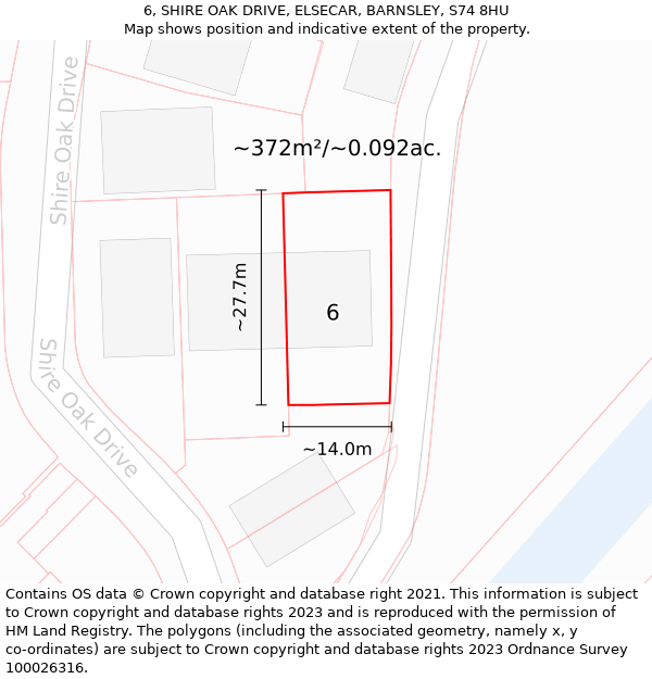 6, SHIRE OAK DRIVE, ELSECAR, BARNSLEY, S74 8HU: Plot and title map