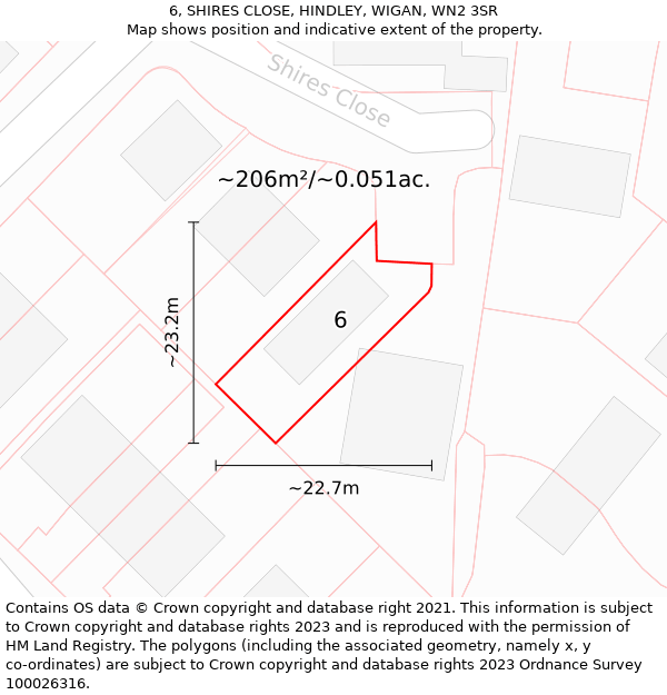 6, SHIRES CLOSE, HINDLEY, WIGAN, WN2 3SR: Plot and title map