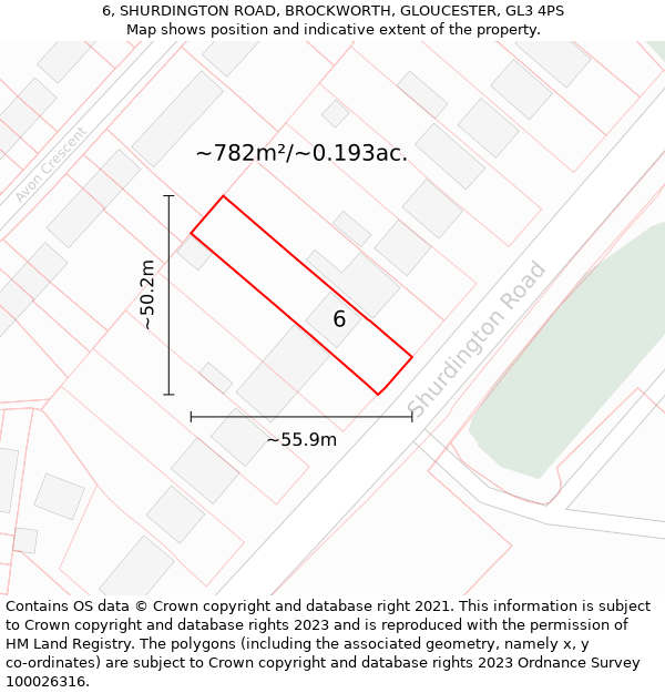 6, SHURDINGTON ROAD, BROCKWORTH, GLOUCESTER, GL3 4PS: Plot and title map