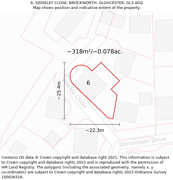 6, SIDDELEY CLOSE, BROCKWORTH, GLOUCESTER, GL3 4GQ: Plot and title map