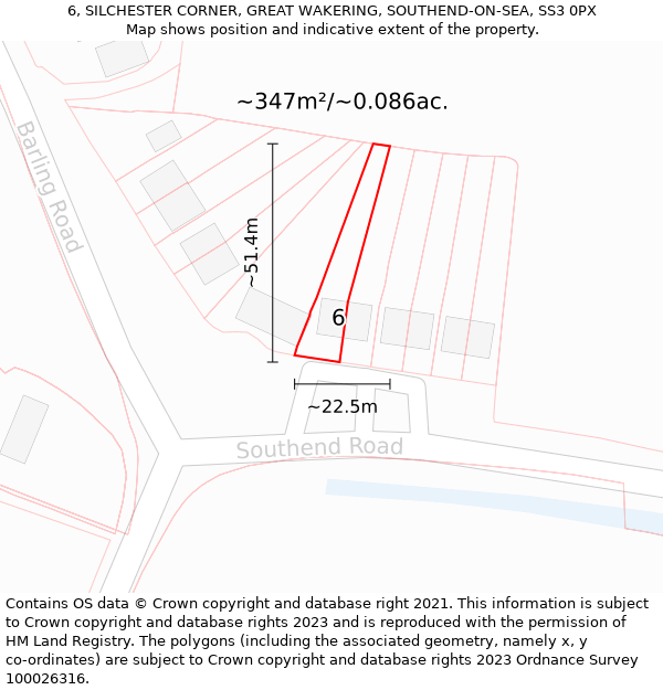 6, SILCHESTER CORNER, GREAT WAKERING, SOUTHEND-ON-SEA, SS3 0PX: Plot and title map