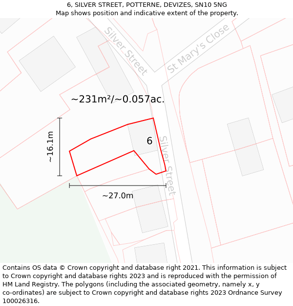 6, SILVER STREET, POTTERNE, DEVIZES, SN10 5NG: Plot and title map