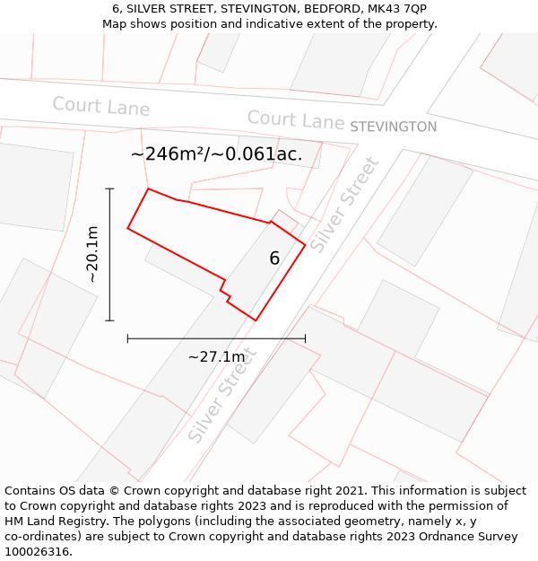 6, SILVER STREET, STEVINGTON, BEDFORD, MK43 7QP: Plot and title map