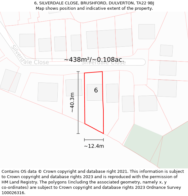 6, SILVERDALE CLOSE, BRUSHFORD, DULVERTON, TA22 9BJ: Plot and title map