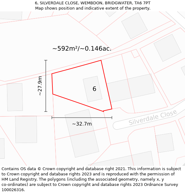 6, SILVERDALE CLOSE, WEMBDON, BRIDGWATER, TA6 7PT: Plot and title map
