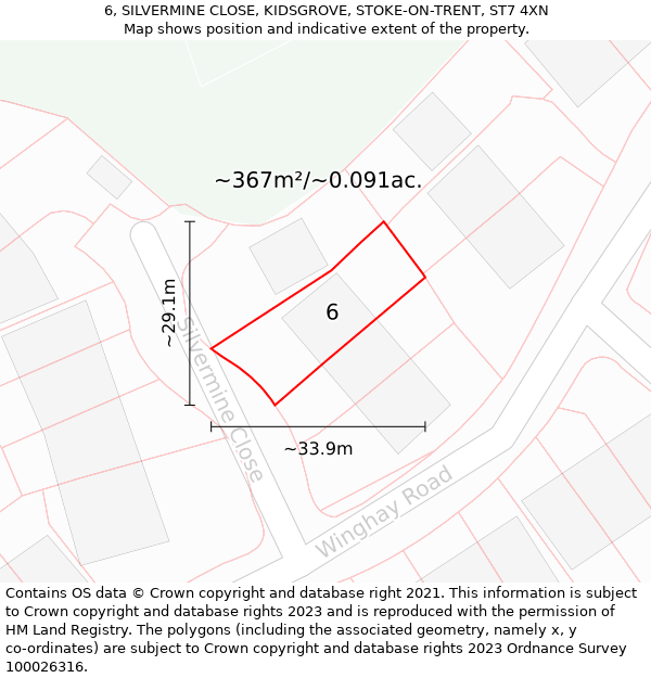 6, SILVERMINE CLOSE, KIDSGROVE, STOKE-ON-TRENT, ST7 4XN: Plot and title map