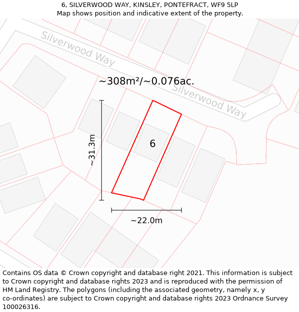 6, SILVERWOOD WAY, KINSLEY, PONTEFRACT, WF9 5LP: Plot and title map