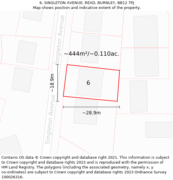 6, SINGLETON AVENUE, READ, BURNLEY, BB12 7PJ: Plot and title map