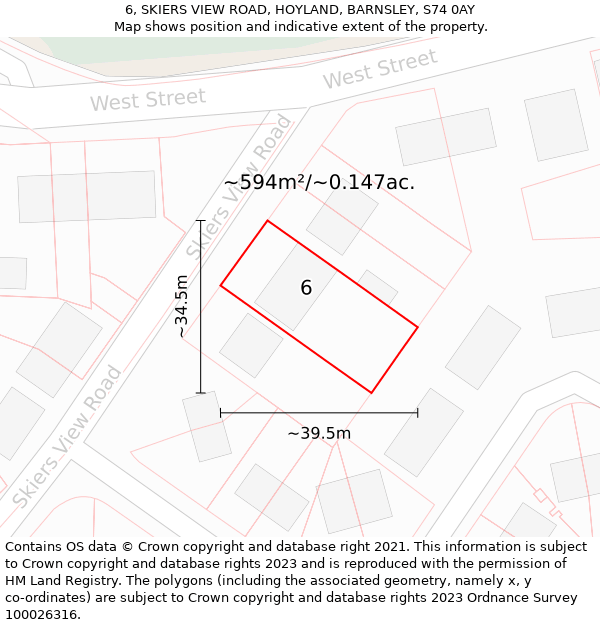 6, SKIERS VIEW ROAD, HOYLAND, BARNSLEY, S74 0AY: Plot and title map