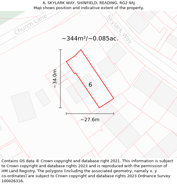 6, SKYLARK WAY, SHINFIELD, READING, RG2 9AJ: Plot and title map