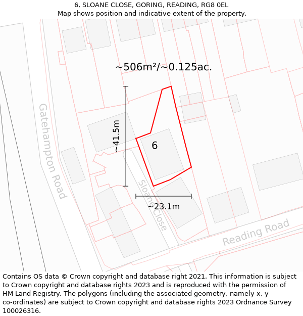 6, SLOANE CLOSE, GORING, READING, RG8 0EL: Plot and title map