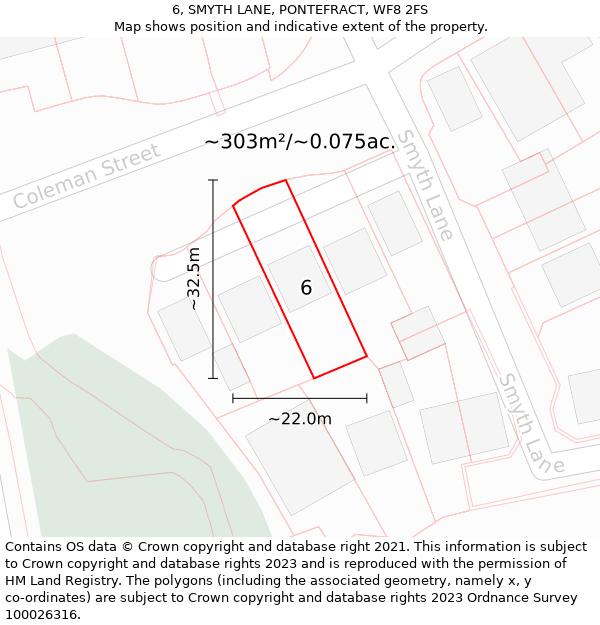 6, SMYTH LANE, PONTEFRACT, WF8 2FS: Plot and title map