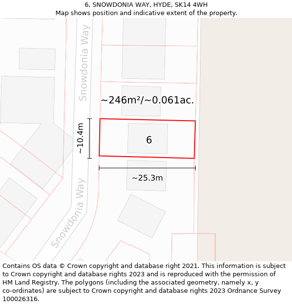 6, SNOWDONIA WAY, HYDE, SK14 4WH: Plot and title map