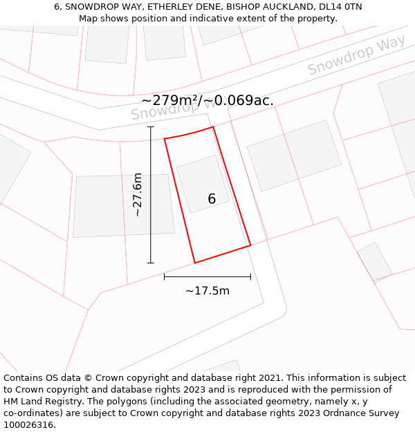 6, SNOWDROP WAY, ETHERLEY DENE, BISHOP AUCKLAND, DL14 0TN: Plot and title map