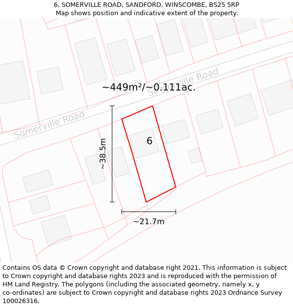 6, SOMERVILLE ROAD, SANDFORD, WINSCOMBE, BS25 5RP: Plot and title map