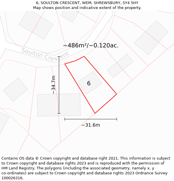 6, SOULTON CRESCENT, WEM, SHREWSBURY, SY4 5HY: Plot and title map