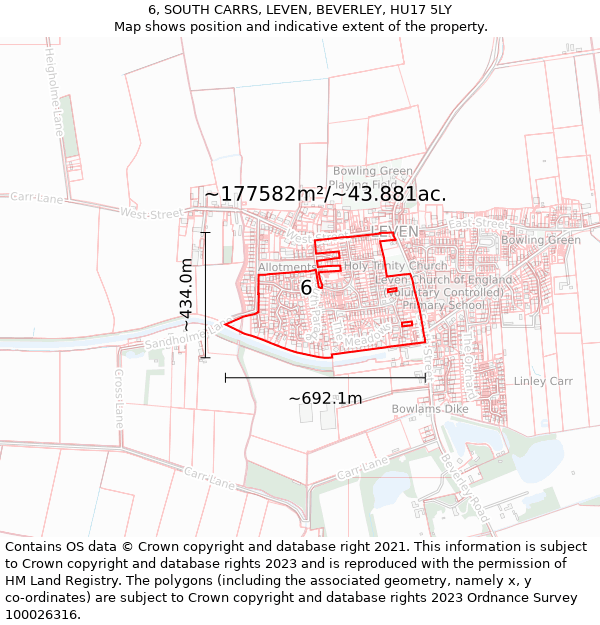 6, SOUTH CARRS, LEVEN, BEVERLEY, HU17 5LY: Plot and title map