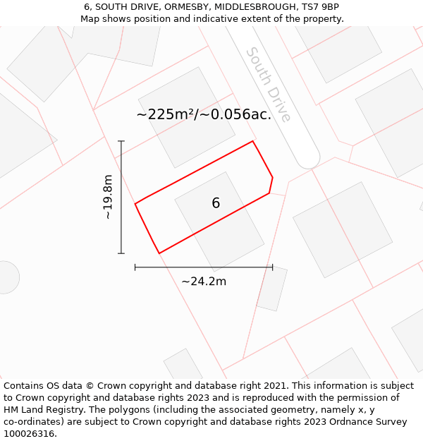 6, SOUTH DRIVE, ORMESBY, MIDDLESBROUGH, TS7 9BP: Plot and title map