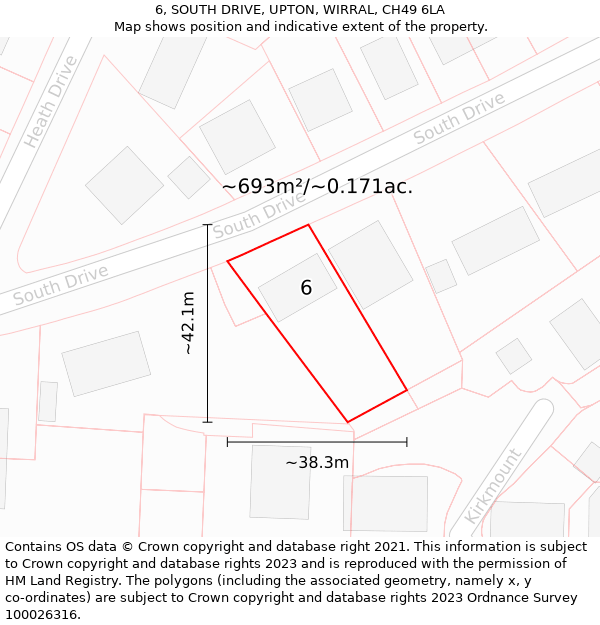 6, SOUTH DRIVE, UPTON, WIRRAL, CH49 6LA: Plot and title map