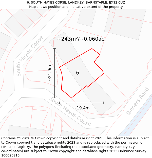 6, SOUTH HAYES COPSE, LANDKEY, BARNSTAPLE, EX32 0UZ: Plot and title map