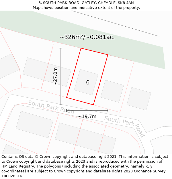 6, SOUTH PARK ROAD, GATLEY, CHEADLE, SK8 4AN: Plot and title map