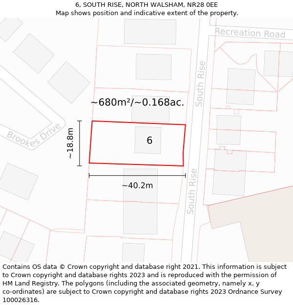 6, SOUTH RISE, NORTH WALSHAM, NR28 0EE: Plot and title map