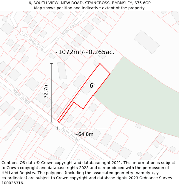 6, SOUTH VIEW, NEW ROAD, STAINCROSS, BARNSLEY, S75 6GP: Plot and title map