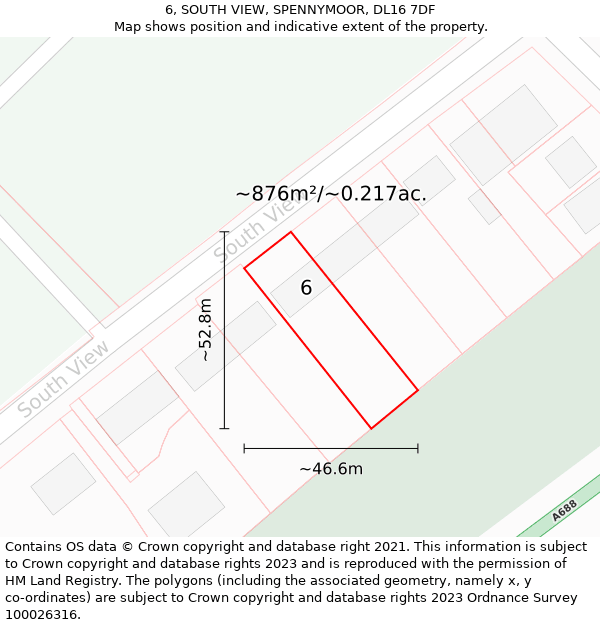 6, SOUTH VIEW, SPENNYMOOR, DL16 7DF: Plot and title map