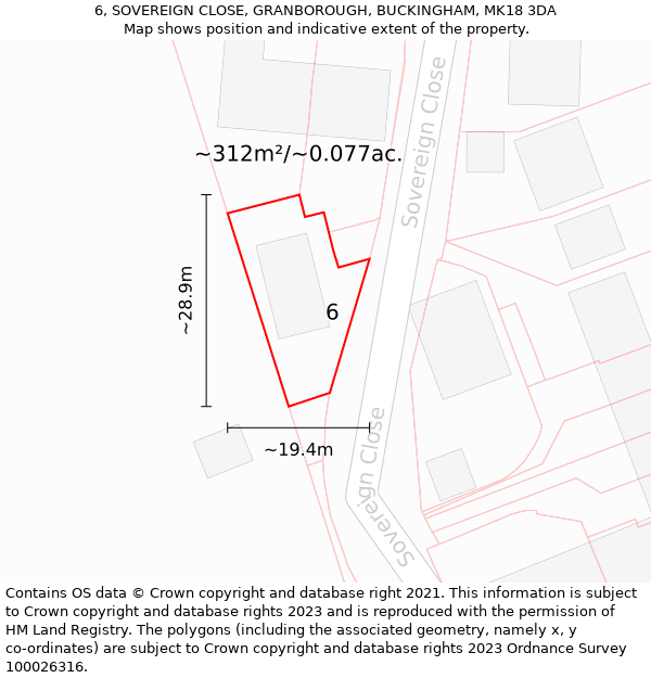 6, SOVEREIGN CLOSE, GRANBOROUGH, BUCKINGHAM, MK18 3DA: Plot and title map