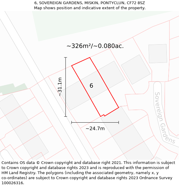 6, SOVEREIGN GARDENS, MISKIN, PONTYCLUN, CF72 8SZ: Plot and title map