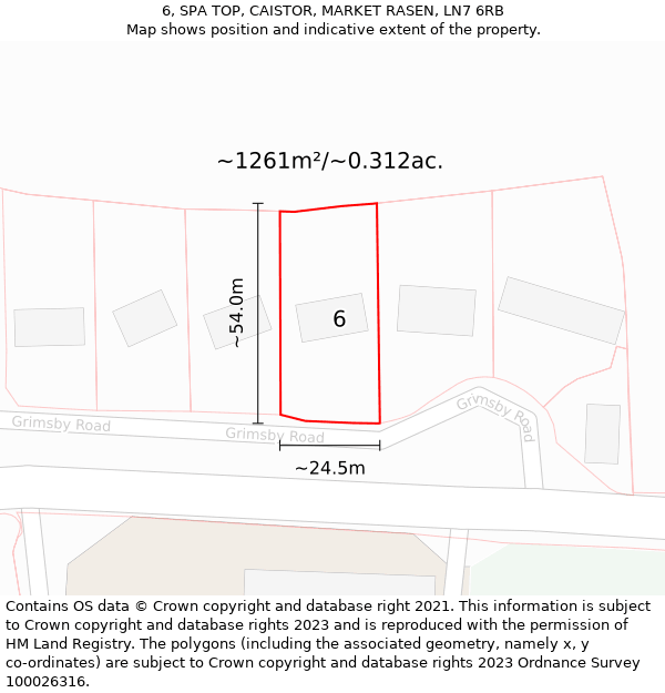 6, SPA TOP, CAISTOR, MARKET RASEN, LN7 6RB: Plot and title map