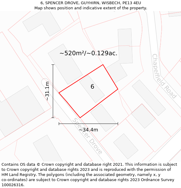 6, SPENCER DROVE, GUYHIRN, WISBECH, PE13 4EU: Plot and title map