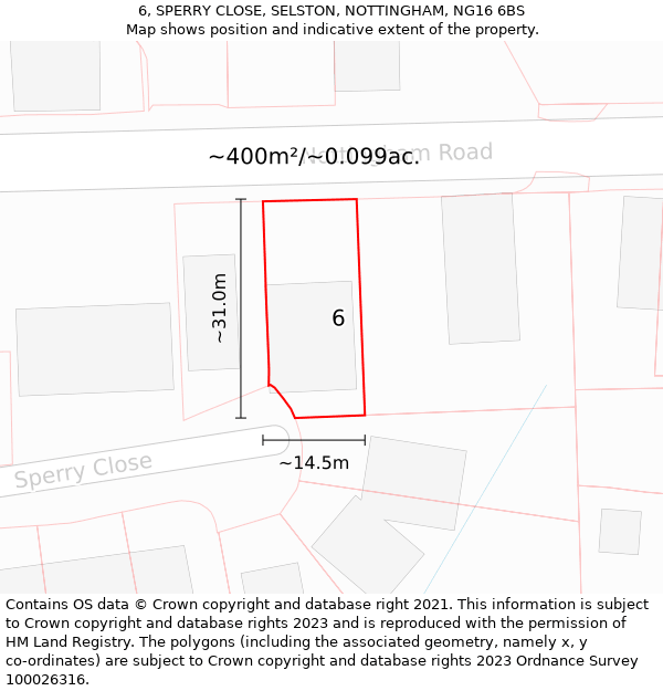 6, SPERRY CLOSE, SELSTON, NOTTINGHAM, NG16 6BS: Plot and title map