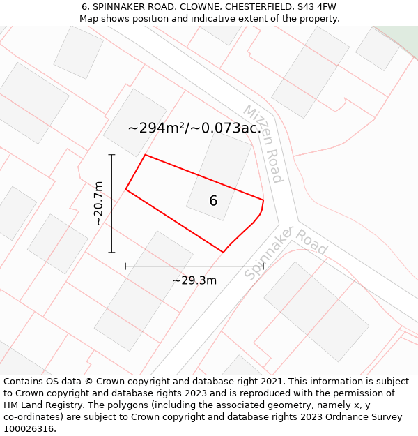 6, SPINNAKER ROAD, CLOWNE, CHESTERFIELD, S43 4FW: Plot and title map